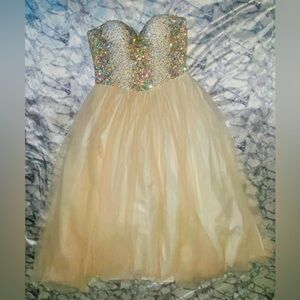 Elegant Cream Prom Dress Sequin Bodice